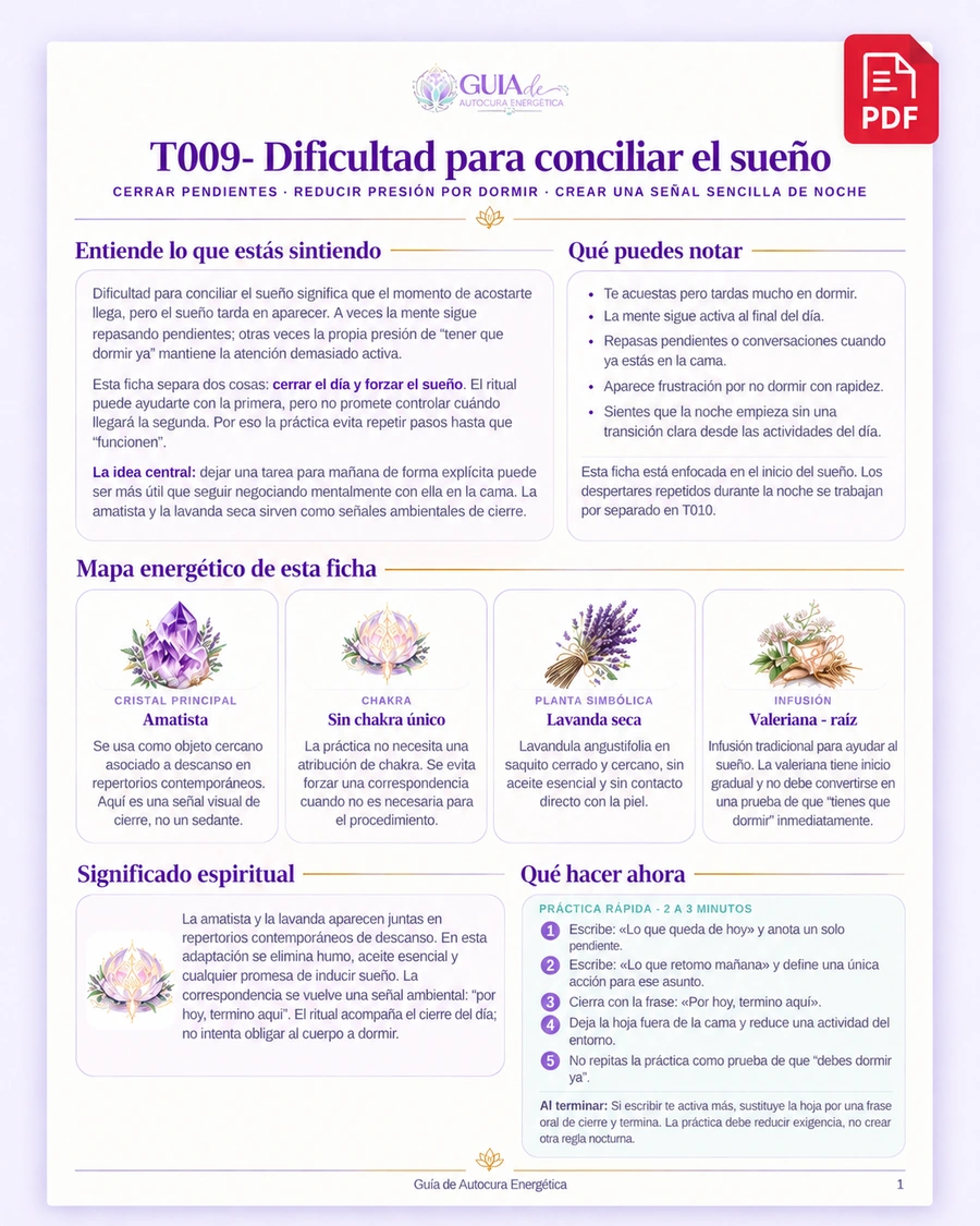 Ficha de la guía: dificultad para conciliar el sueño